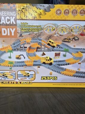 DIY Construction Road Playset with Yellow Vehicles